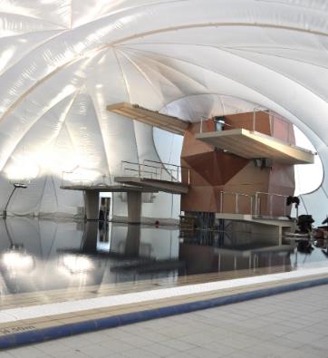 Fabric structure covering for diving platform inclusion.